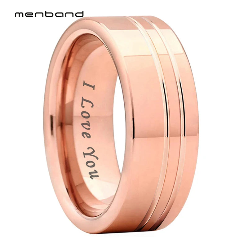 8mm Tungsten Carbide Rings Wedding Band Two Grooves Polished/Brushed Comfort Fit