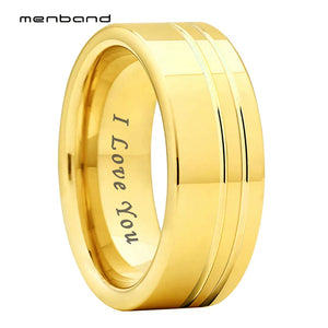 8mm Tungsten Carbide Rings Wedding Band Two Grooves Polished/Brushed Comfort Fit