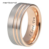8mm Tungsten Carbide Rings Wedding Band Two Grooves Polished/Brushed Comfort Fit
