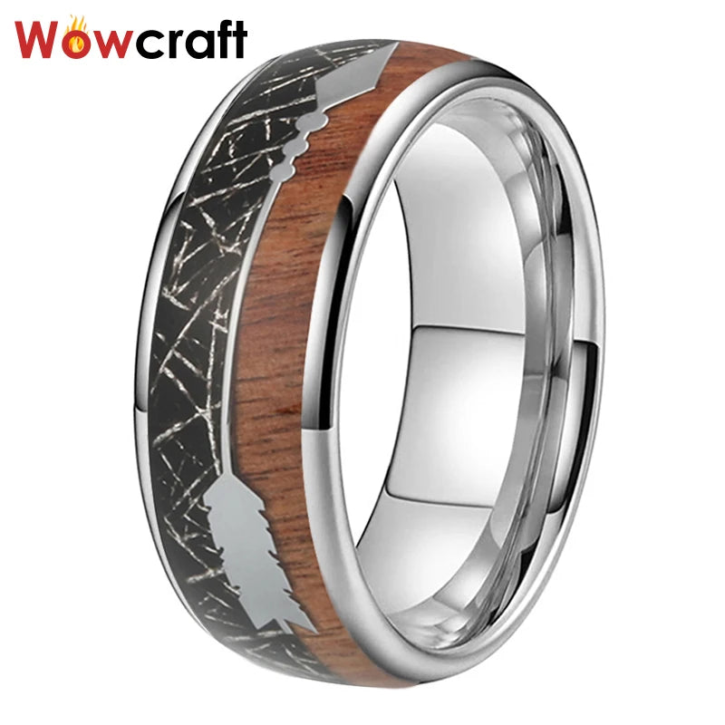 8mm Tungsten Carbide Rings Koa Wood Meteorite Arrow Inlay