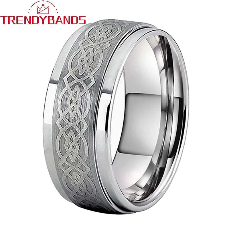 8mm Tungsten Carbide Wedding Bands Men Women Laser Edges Brushed Finish