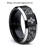 8mm Tungsten Carbide Wedding Bands Christ Cross Engraved Lord's Prayer Ring