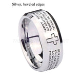 8mm Tungsten Carbide Wedding Bands Christ Cross Engraved Lord's Prayer Ring