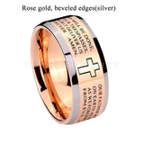 8mm Tungsten Carbide Wedding Bands Christ Cross Engraved Lord's Prayer Ring