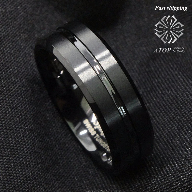 8mm Tungsten Men's Center Stripe Band Ring