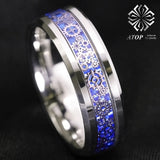 8mm Tungsten Ring Wedding Band Steampunk Gears Carbon Fiber