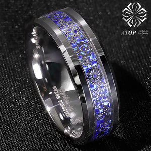 8mm Tungsten Ring Wedding Band Steampunk Gears Carbon Fiber