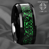 8mm Tungsten Dragon Green Carbon Fiber Men Wedding Band