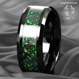 8mm Tungsten Dragon Green Carbon Fiber Men Wedding Band