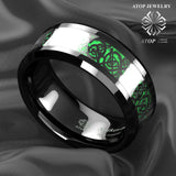 8mm Tungsten Dragon Green Carbon Fiber Men Wedding Band