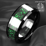 8mm Tungsten Dragon Green Carbon Fiber Men Wedding Band
