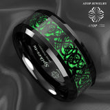 8mm Tungsten Dragon Green Carbon Fiber Men Wedding Band