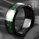 8mm Tungsten Dragon Green Carbon Fiber Men Wedding Band