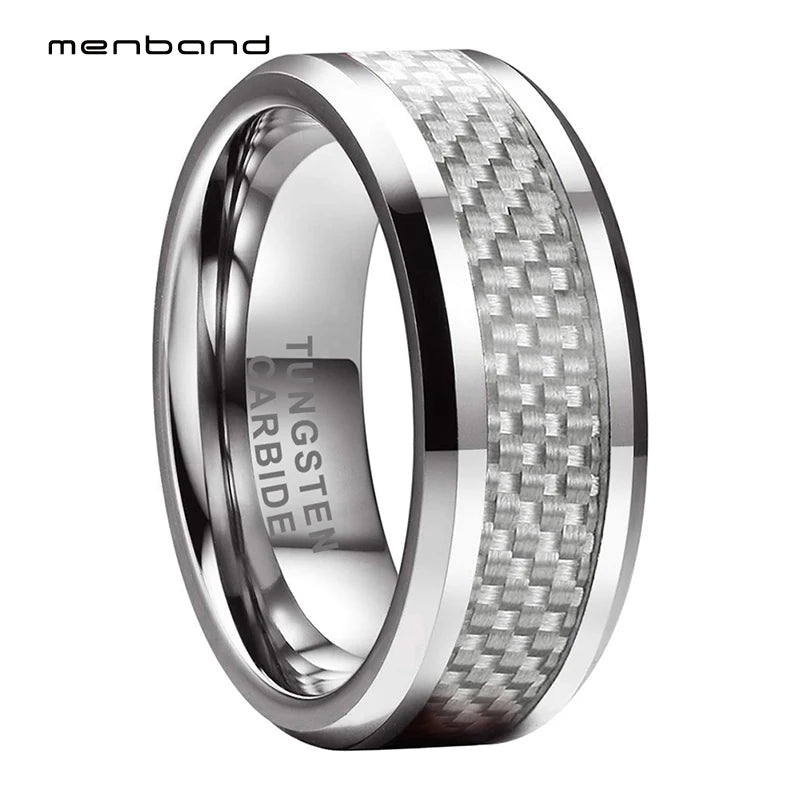 8mm Tungsten Ring Wedding Band Carbon Fiber Inlay Comfort Fit