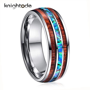 8mm Tungsten Abalone Shell Koa Wood Inlay Rings