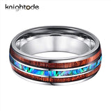 8mm Tungsten Abalone Shell Koa Wood Inlay Rings