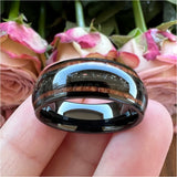 8mm Tungsten Opal Koa Wood Inlay Wedding Band Polished Comfort Fit