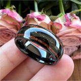 8mm Tungsten Opal Koa Wood Inlay Wedding Band Polished Comfort Fit