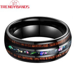 8mm Tungsten Opal Koa Wood Inlay Wedding Band Polished Comfort Fit
