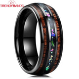 8mm Tungsten Opal Koa Wood Inlay Wedding Band Polished Comfort Fit