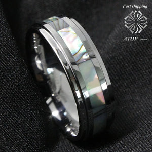 8mm Tungsten Abalone Stripe Wedding Band Ring Men