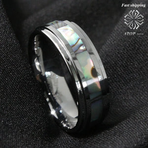 8mm Tungsten Abalone Stripe Wedding Band Ring Men