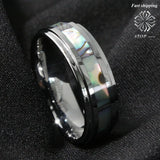 8mm Tungsten Abalone Stripe Wedding Band Ring Men