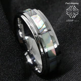 8mm Tungsten Abalone Stripe Wedding Band Ring Men