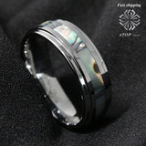 8mm Tungsten Abalone Stripe Wedding Band Ring Men