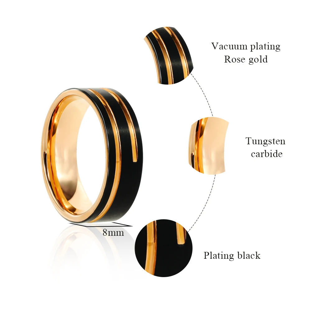 8mm Tungsten Wedding Band Rose Ring Men Women Couple Size 8-13