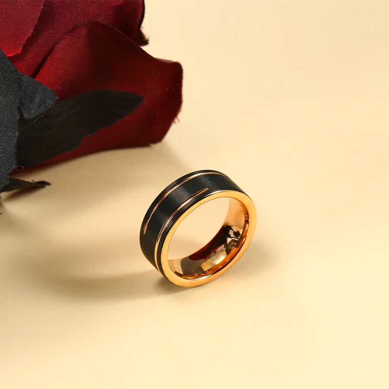 8mm Tungsten Wedding Band Rose Ring Men Women Couple Size 8-13