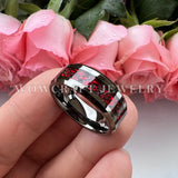 8mm Tungsten Wedding Band Rings Gunmetal&Black Opal Dragon Inlay