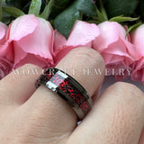 8mm Tungsten Wedding Band Rings Gunmetal&Black Opal Dragon Inlay