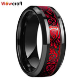8mm Tungsten Wedding Band Rings Gunmetal&Black Opal Dragon Inlay