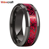 8mm Tungsten Wedding Band Rings Gunmetal&Black Opal Dragon Inlay
