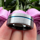 8mm Tungsten Carbide Wedding Band Offset Line Brushed Finish