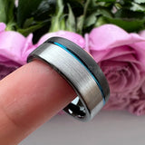 8mm Tungsten Carbide Wedding Band Offset Line Brushed Finish