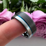 8mm Tungsten Carbide Wedding Band Offset Line Brushed Finish