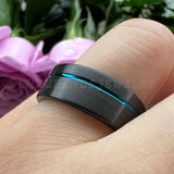 8mm Tungsten Carbide Wedding Band Offset Line Brushed Finish