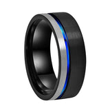 8mm Tungsten Carbide Wedding Band Offset Line Brushed Finish