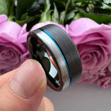 8mm Tungsten Carbide Wedding Band Offset Line Brushed Finish