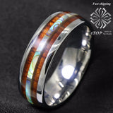 8mm Tungsten Ring Koa Wood Abalone Wedding Band Men's Jewelry