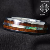 8mm Tungsten Ring Koa Wood Abalone Wedding Band Men's Jewelry