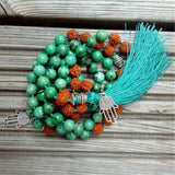8mm Turquoise Rudraksha 108 Beads Tassel Necklace Yoga Classic Prayer