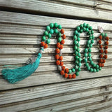 8mm Turquoise Rudraksha 108 Beads Tassel Necklace Yoga Classic Prayer