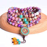 8mm Violet Imperial Jasper Women Necklace Japamala 108 Beaded Meditation Yoga