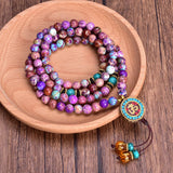 8mm Violet Imperial Jasper Women Necklace Japamala 108 Beaded Meditation Yoga