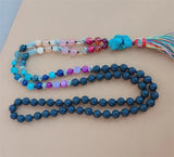 8mm Volcanic Chakra 108 Beads Tassel Knotted Necklace