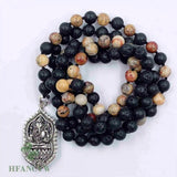 8mm Volcanic Rock 108 Beads Tassel Necklace Healing Meditation Pray Cuff