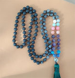 8mm Volcanic Stone 108 Beads Tassel Knotted Necklace Cuff Lucky Chakra Bracelet
